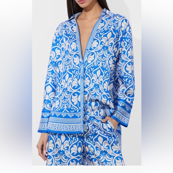 Alice + Olivia Tops - Alice + Olivia Kiva Oversize Mixed Print Button-Up Shirt top blouse medium NWT